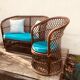 Bench and its 2 chairs in vintage rattan 1970