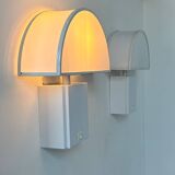 Pair of vintage Olympe Guzzini wall lights, metal and Perspex, Italy 1970
