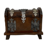 Wooden box in trunk style decorated coat of arms
