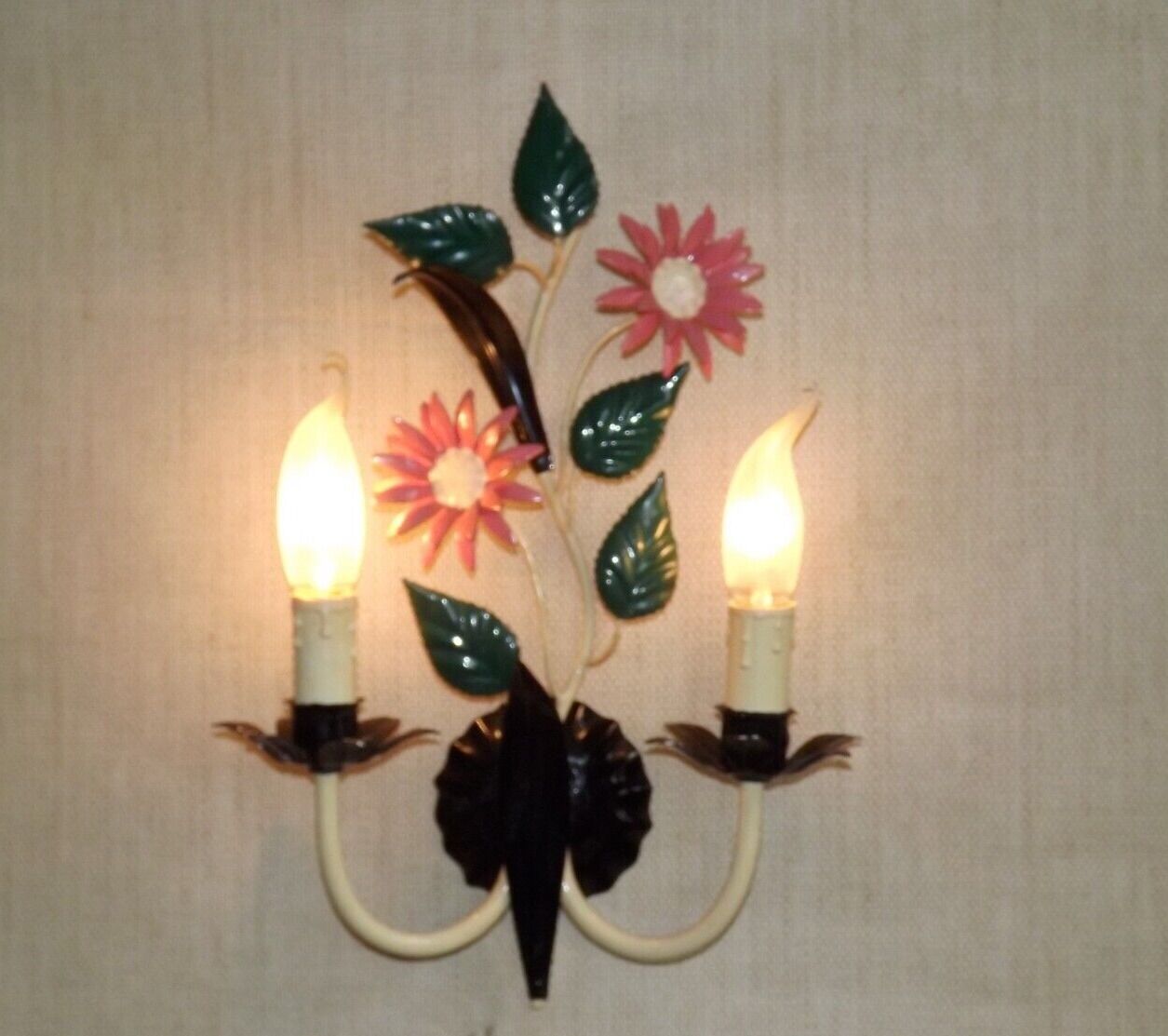Vintage French double light earthenware wall lamp