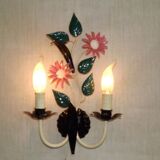 Vintage French double light earthenware wall lamp