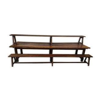 Farmhouse table 3m60 extendable solid oak and its two benches