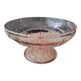 Footed bowl, pressed glass compote in pink Art Deco style.