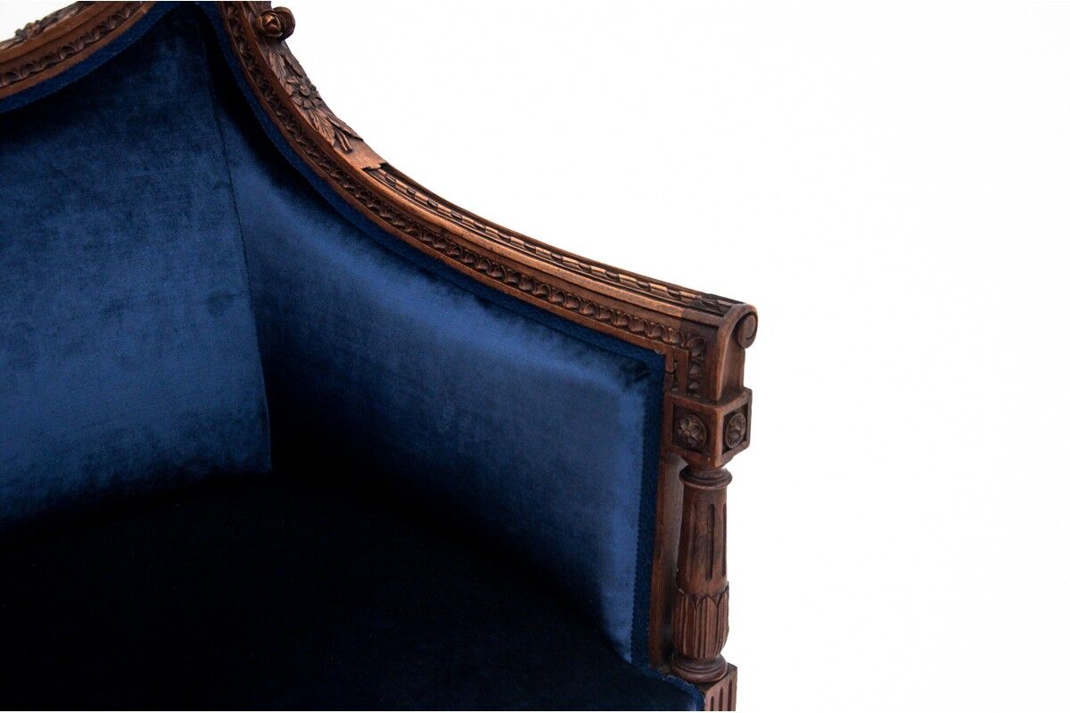 Blue bergere armchairs