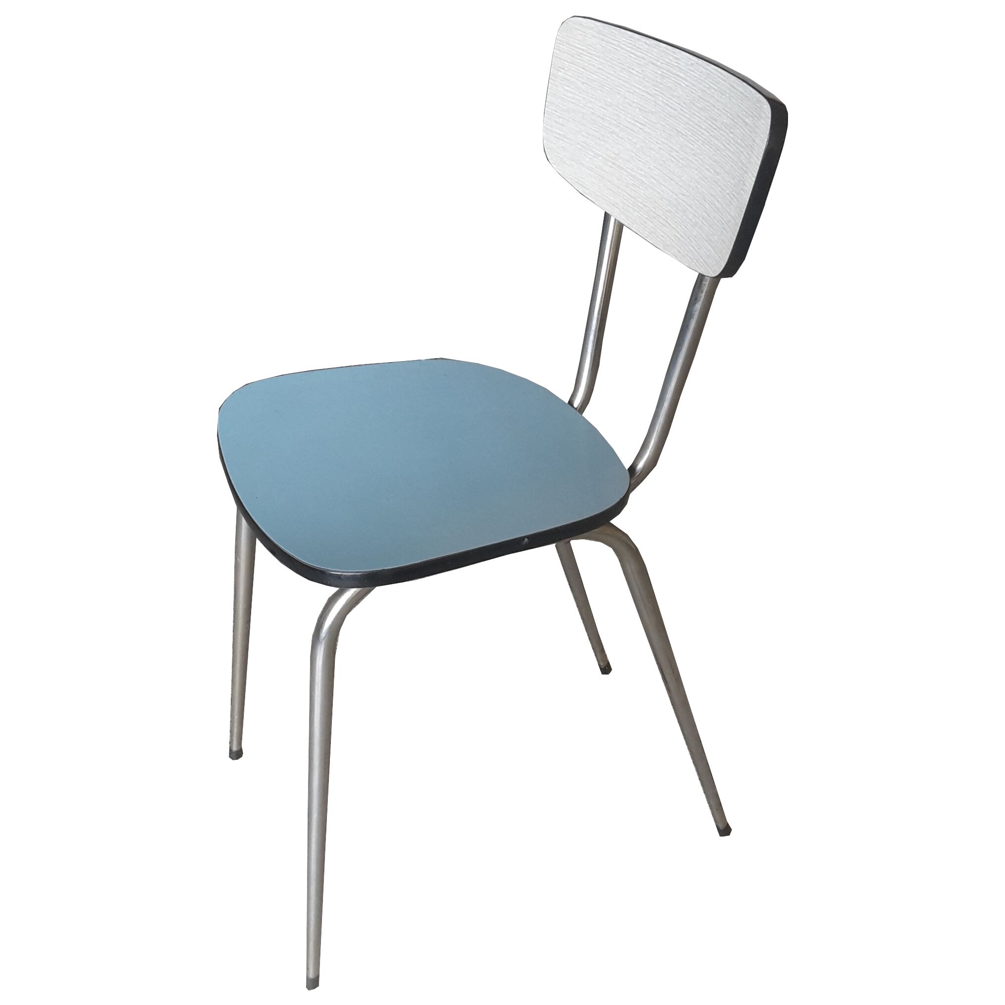 Table et six chaises en formica gris et bleu
