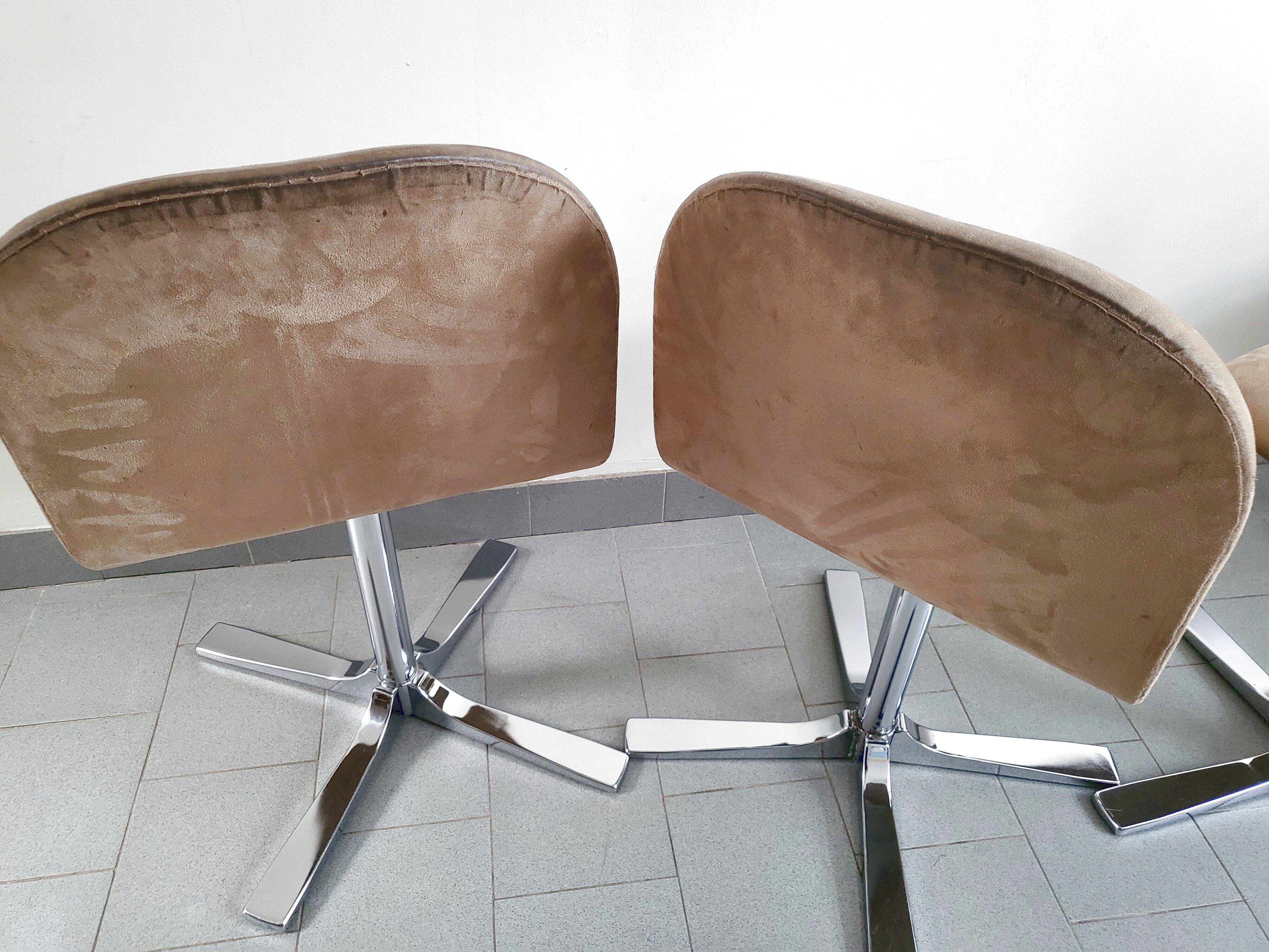 Set of 4 vintage 1970 chairs in suede & steel
