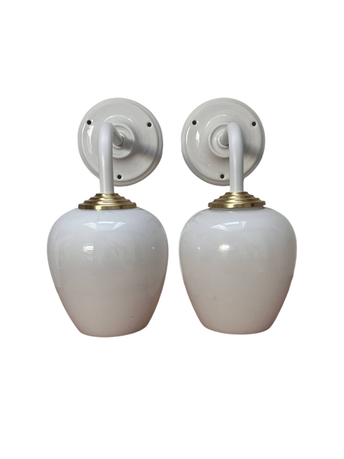 Pair of vintage white opaline wall lights