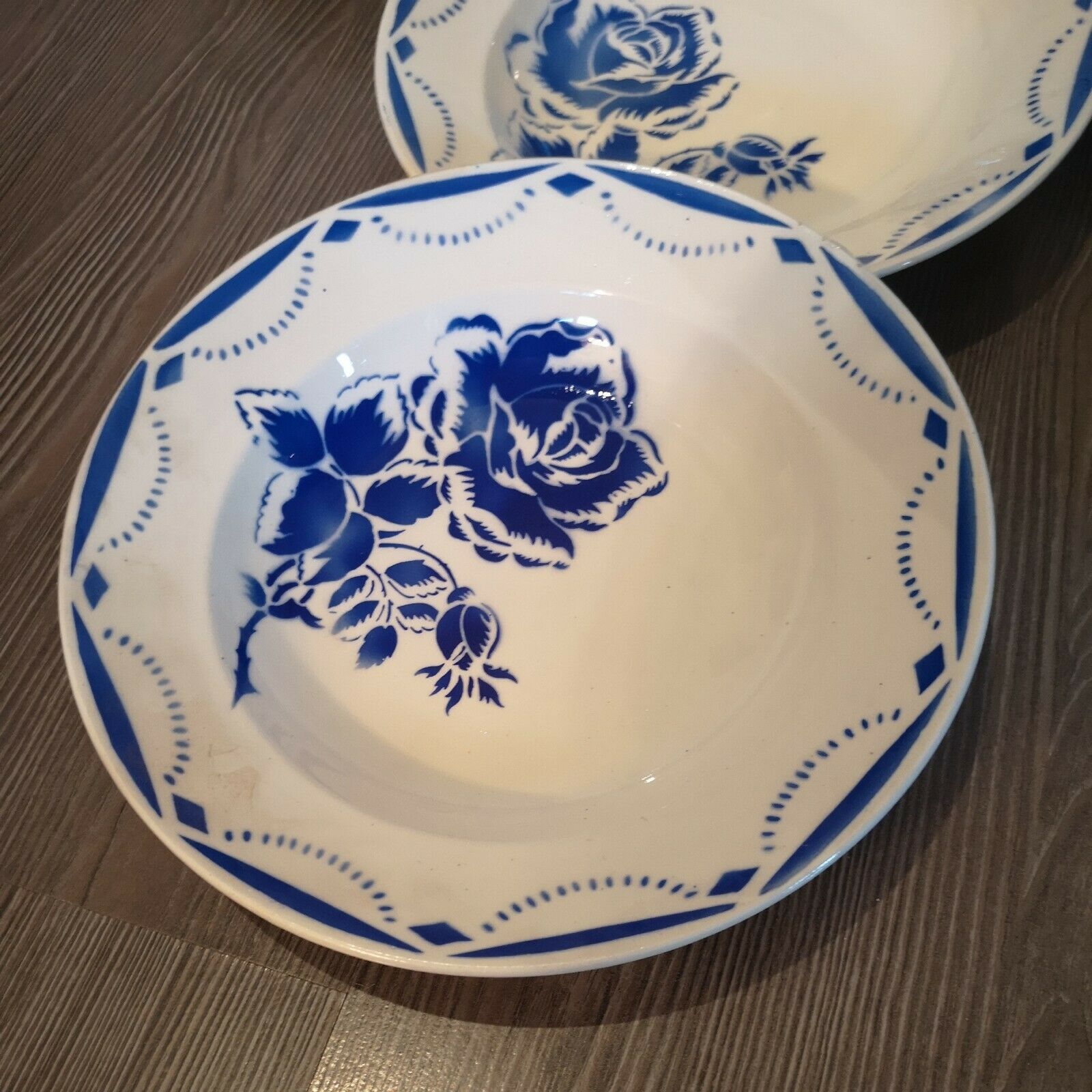 Series of 5 hollow plates in earthenware KG Lunéville decorations RMC