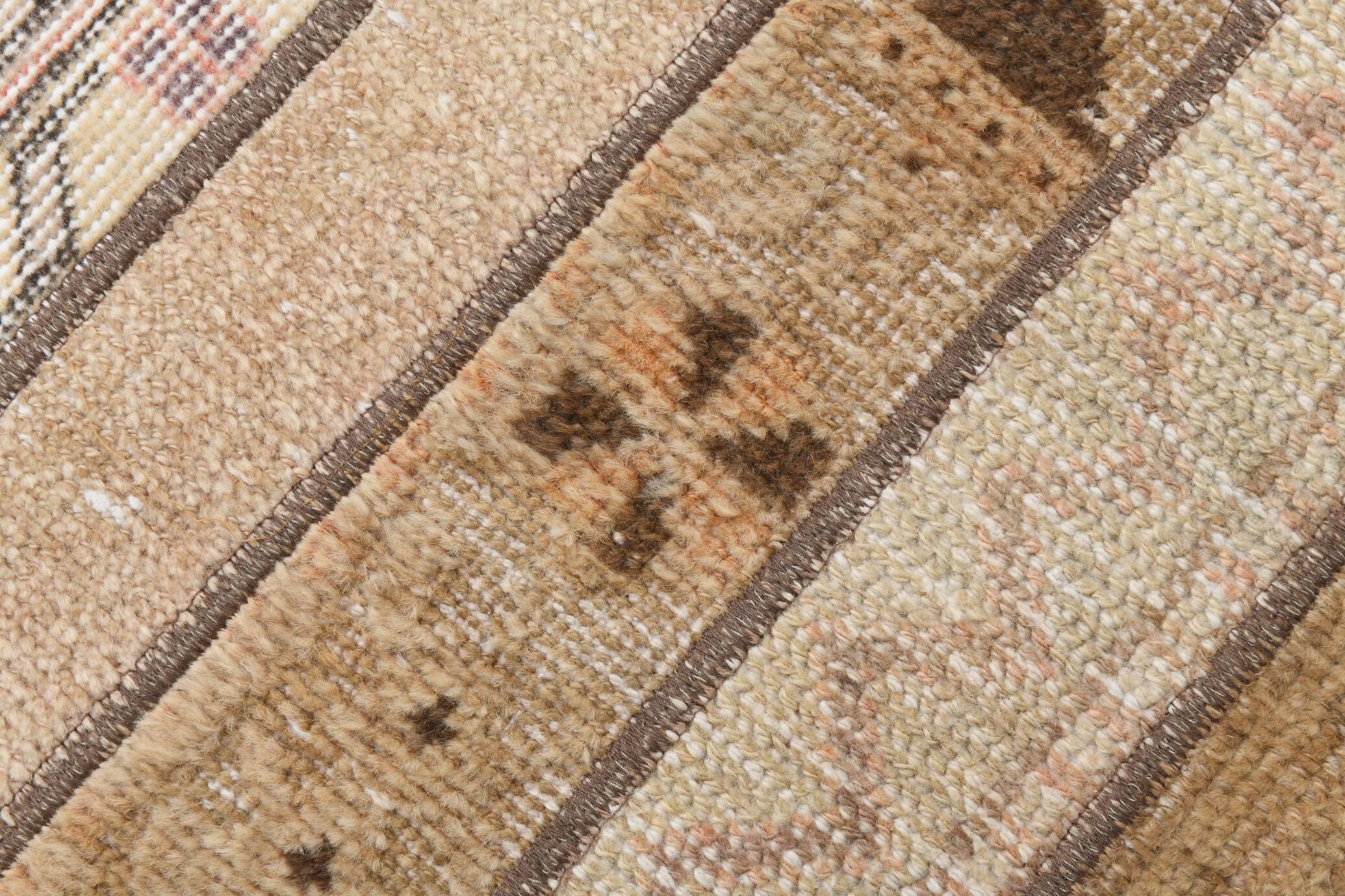 2x9 Soft Pastel Brown & Beige Turkish Runner Rug, 61x266Cm SK 21389