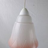 Mid-century white and pink glass suspension French vintage 1950