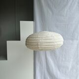 Suspension in rattan and natural japanese linen lantern shape h70 d50