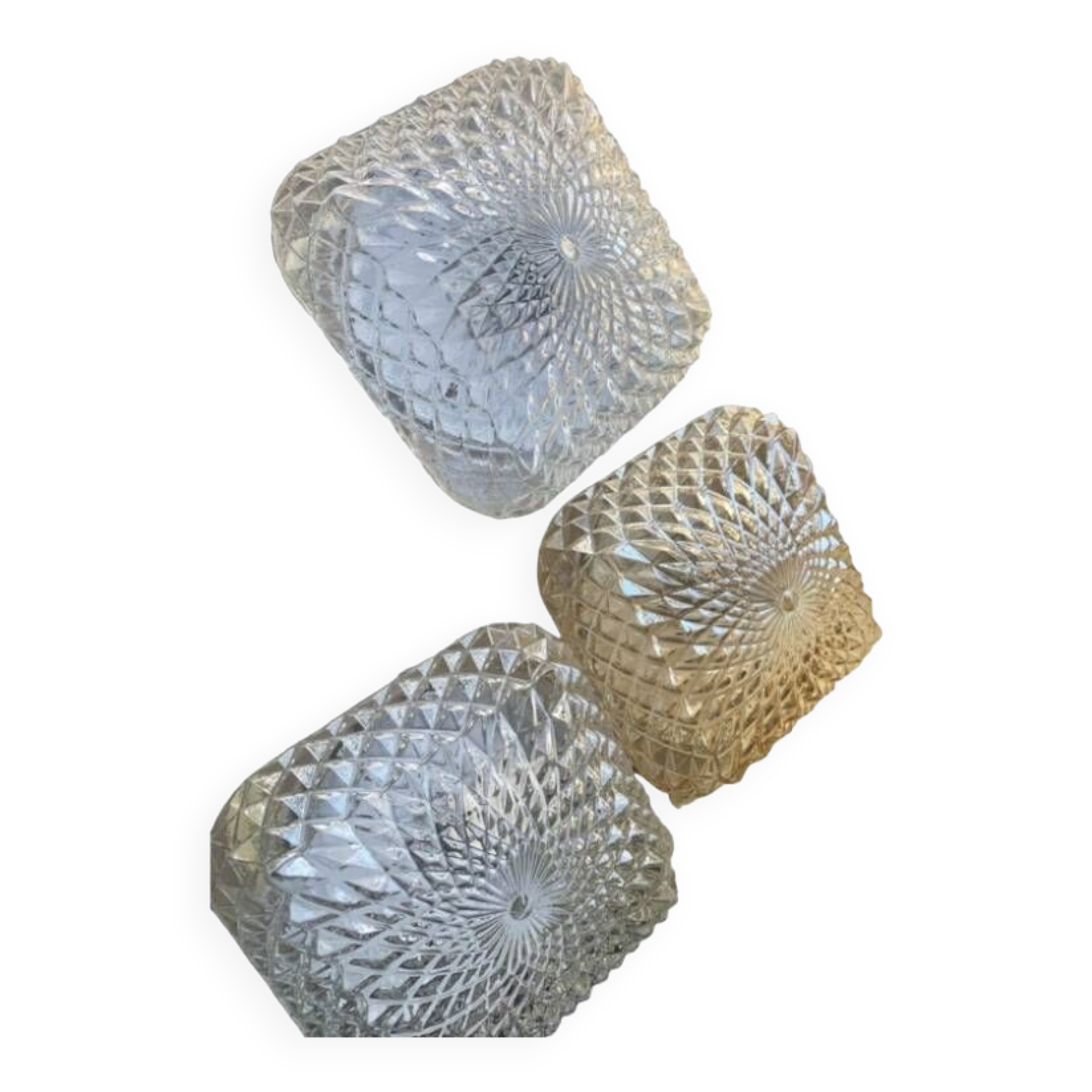 3 vintage chiseled glass ceiling lights 1950-1960