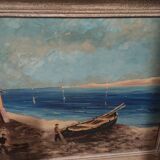 old painting signed marine boat