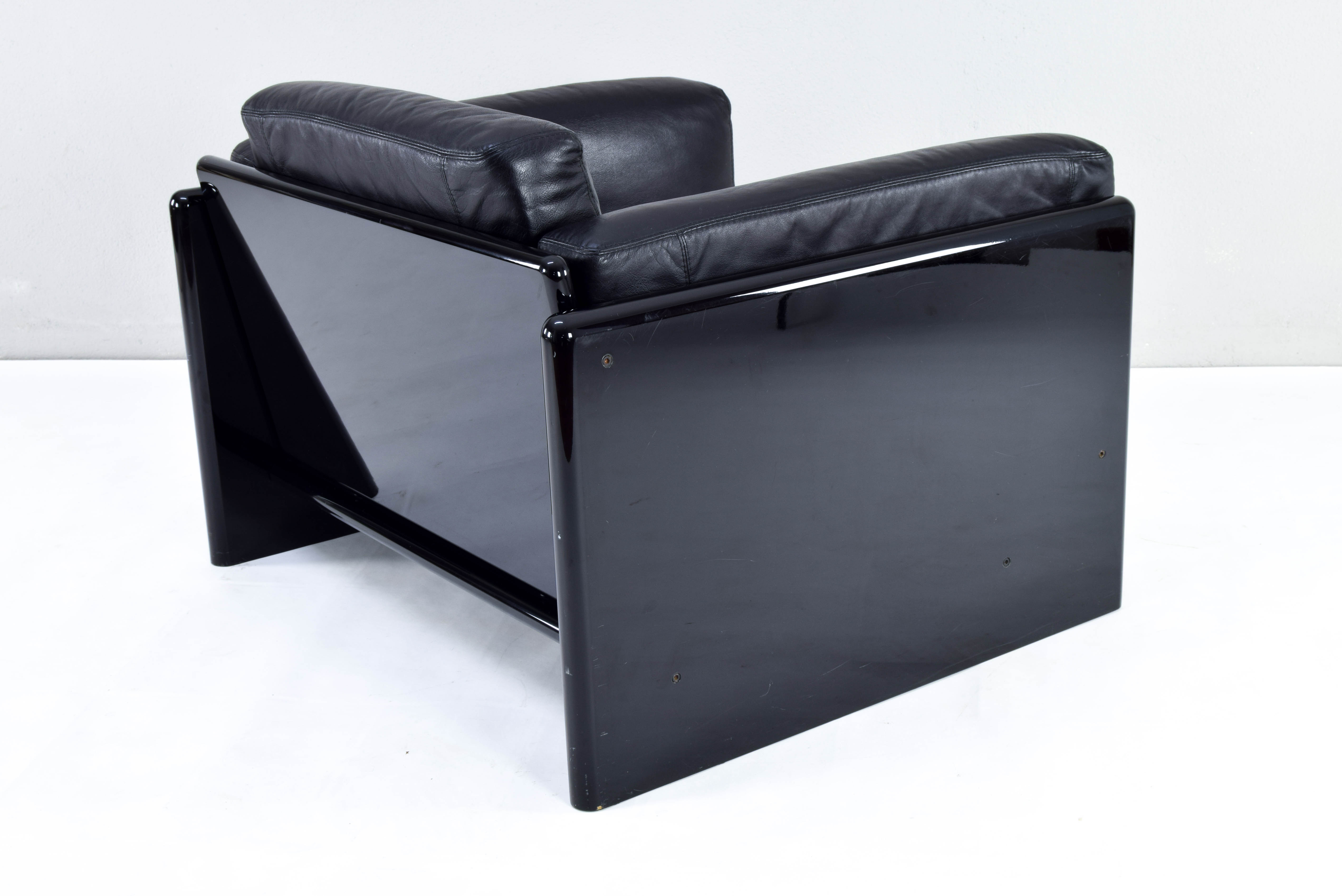 Black Leather Simone Armchair by Ufficio Progetti Gavina for Simon International