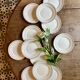 Lot de 12 assiettes à dessert vintage blanches et dorées Céranord