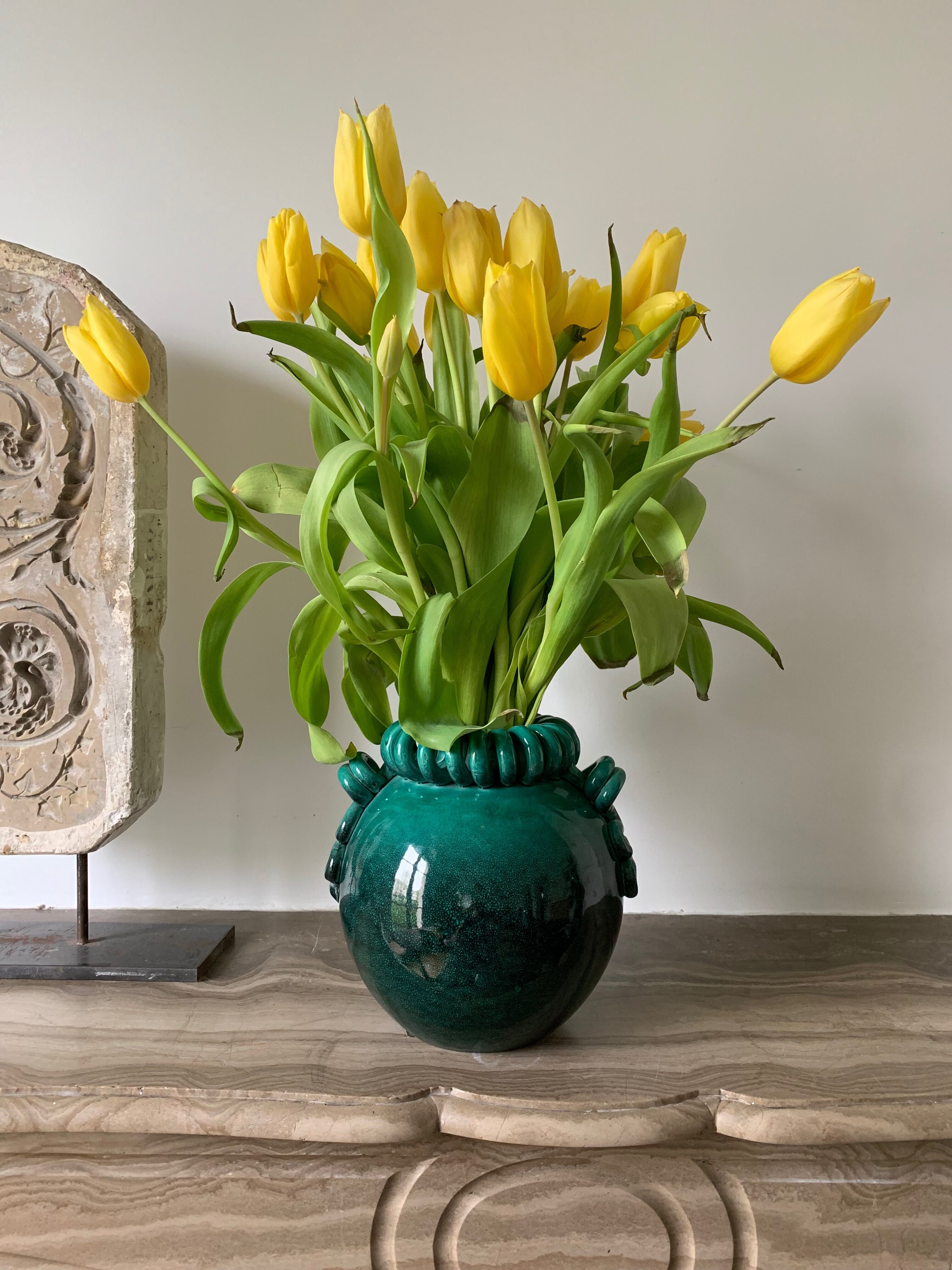 Vase ball enamelled green Gustave Asch for Primavera model ball called Sainte Radegonde