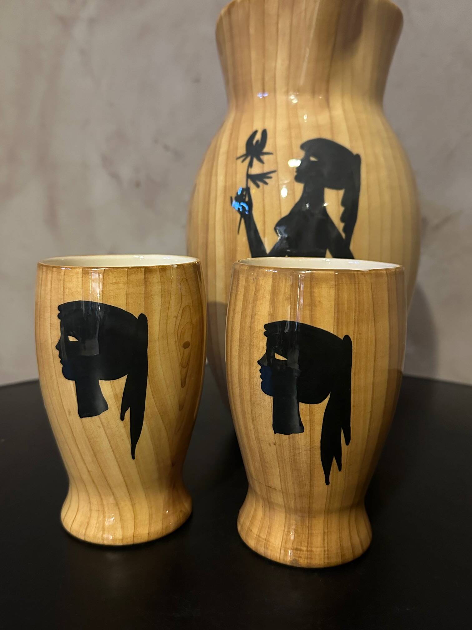 Pitcher and 2 glasses Vallauris