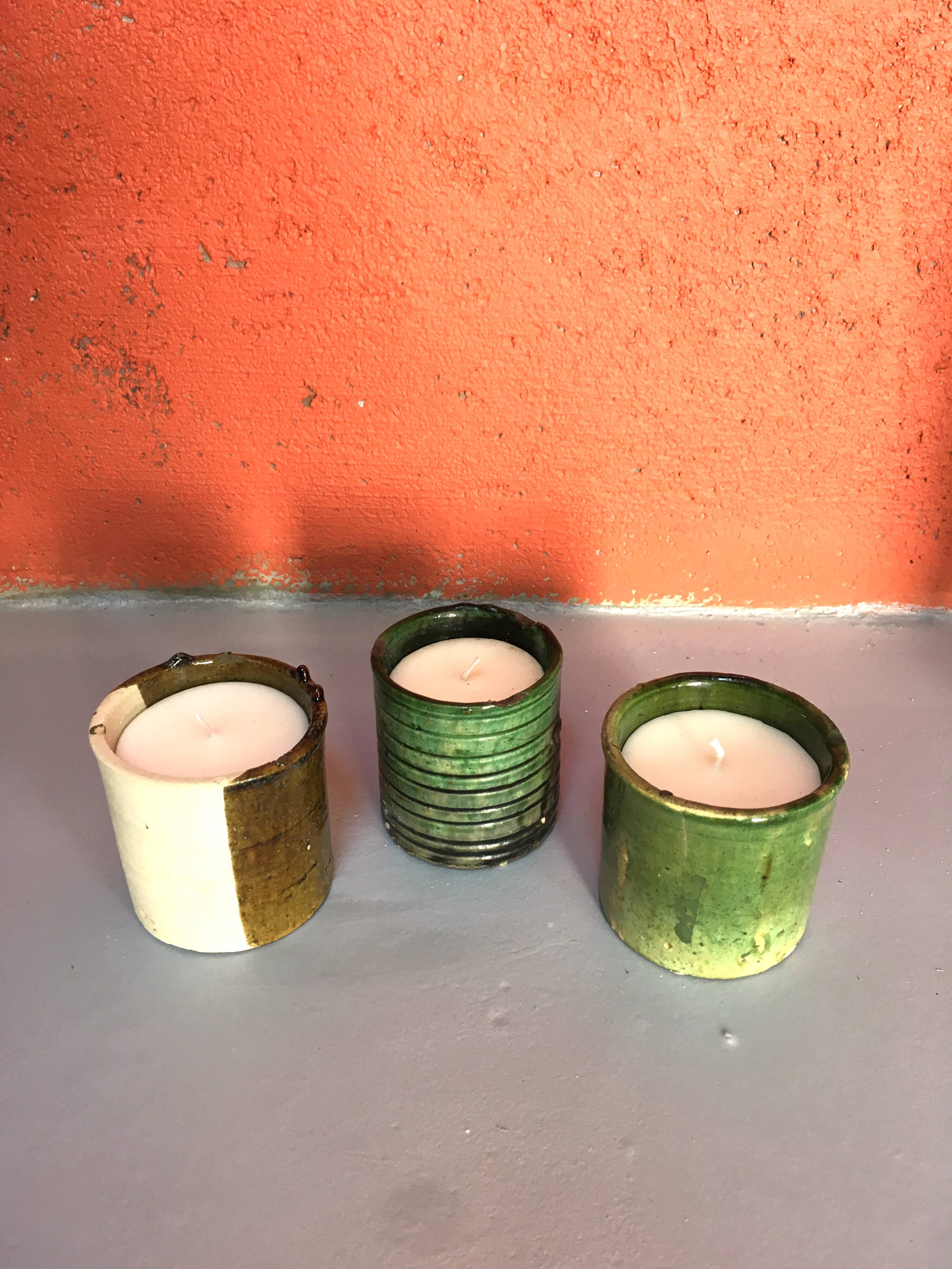 Candle placed in terracotta pottery