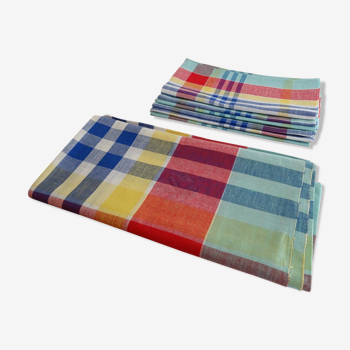 Nappe 140*140 et 6 serviettes de table vintage en coton