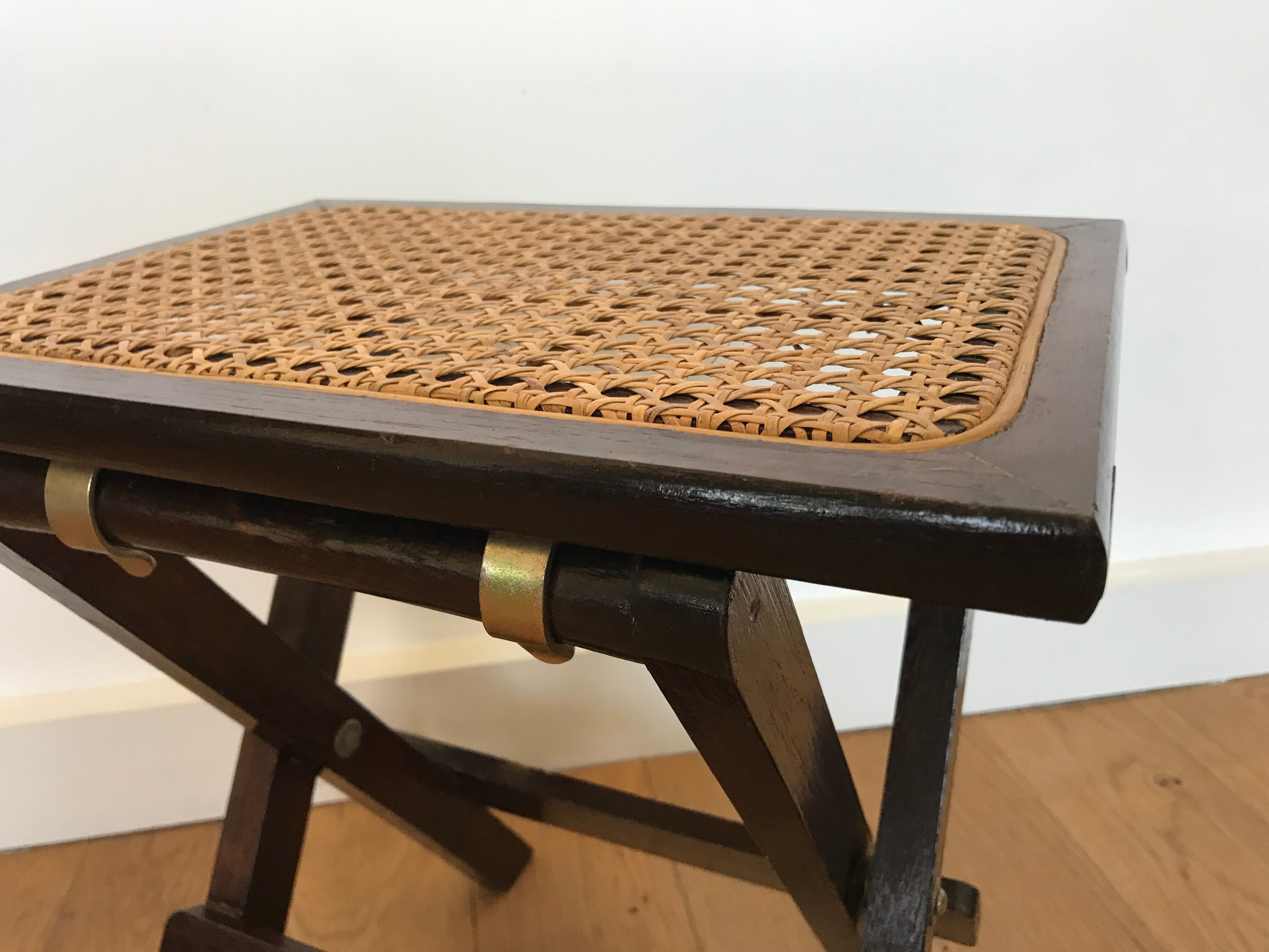 Wood and caning folding stool