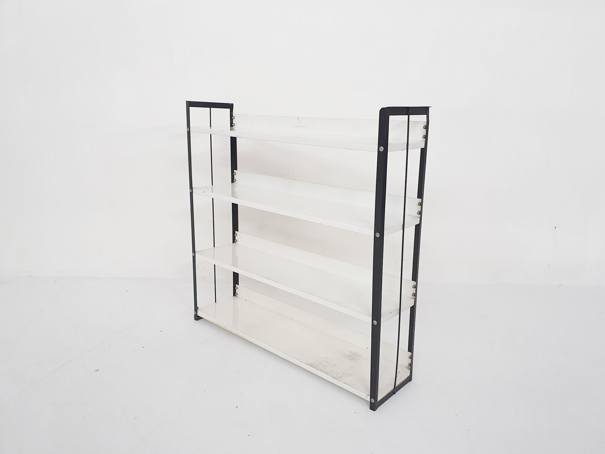 Black and white metal book shelves attrb. to Tomado, Holland, 1950's