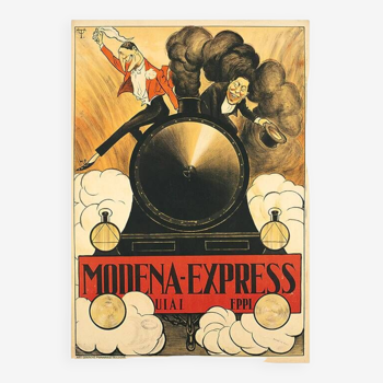 Original Modena Express Railway poster by Umberto Tirelli 1905 - On linen
