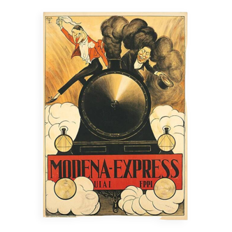 Original Modena Express Railway poster by Umberto Tirelli 1905 - On linen