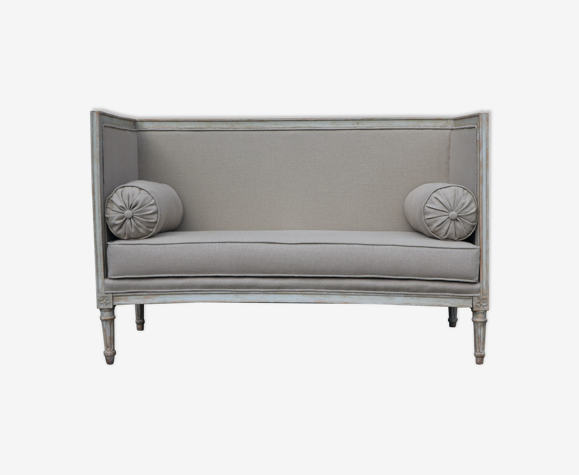 Banquette d’alcôve - lit de repos Louis XVI époque XVIIIe retapissé en lin