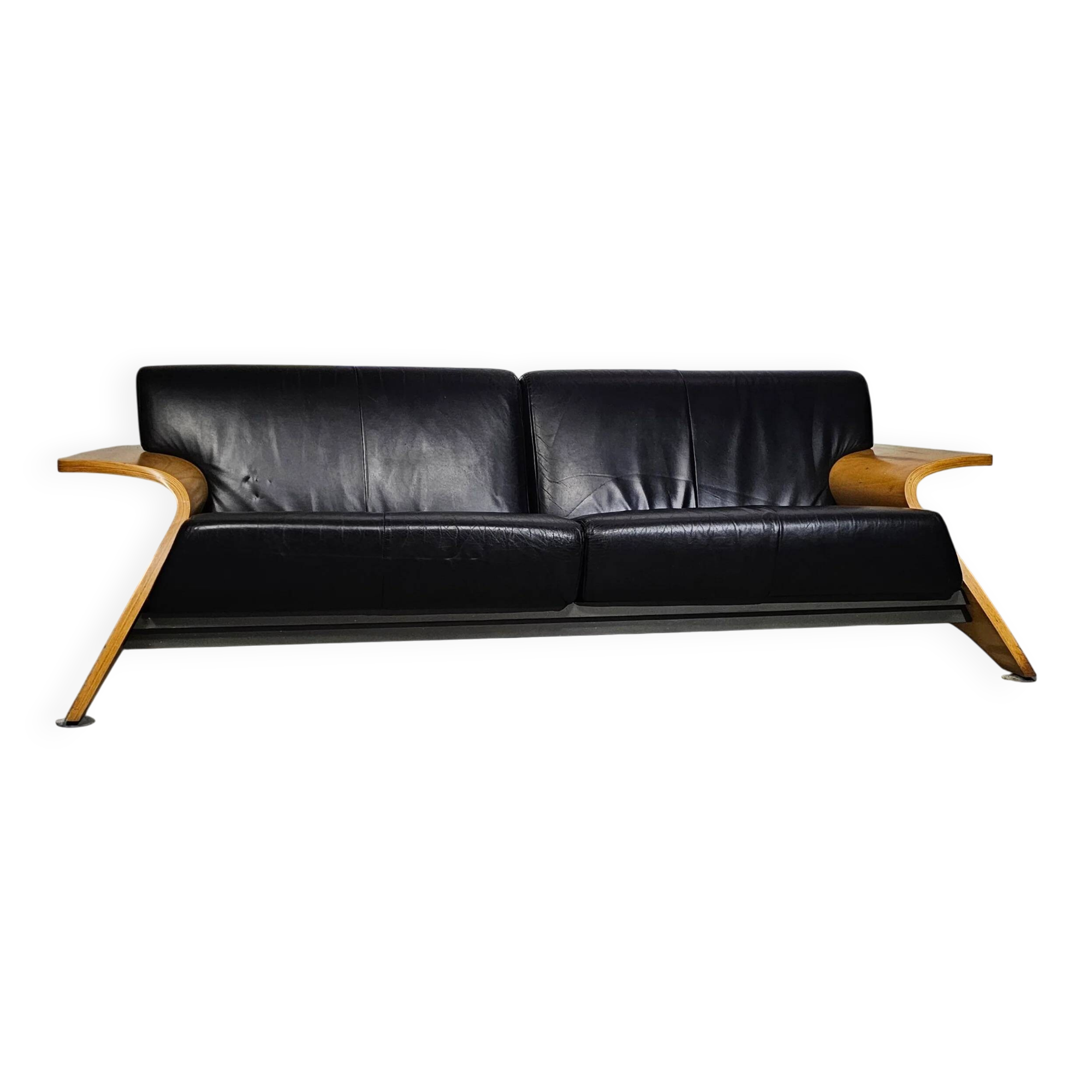 Harvink Mazurka Black Leather Sofa 1980s