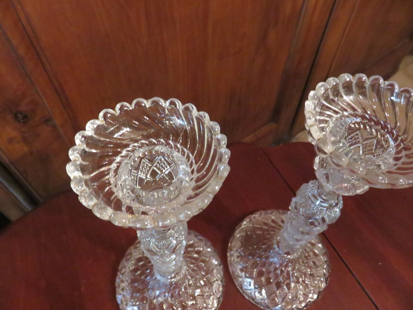 pair of molded glass candlesticks