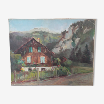 Chalet in the mountains, HST painting 40 x 50