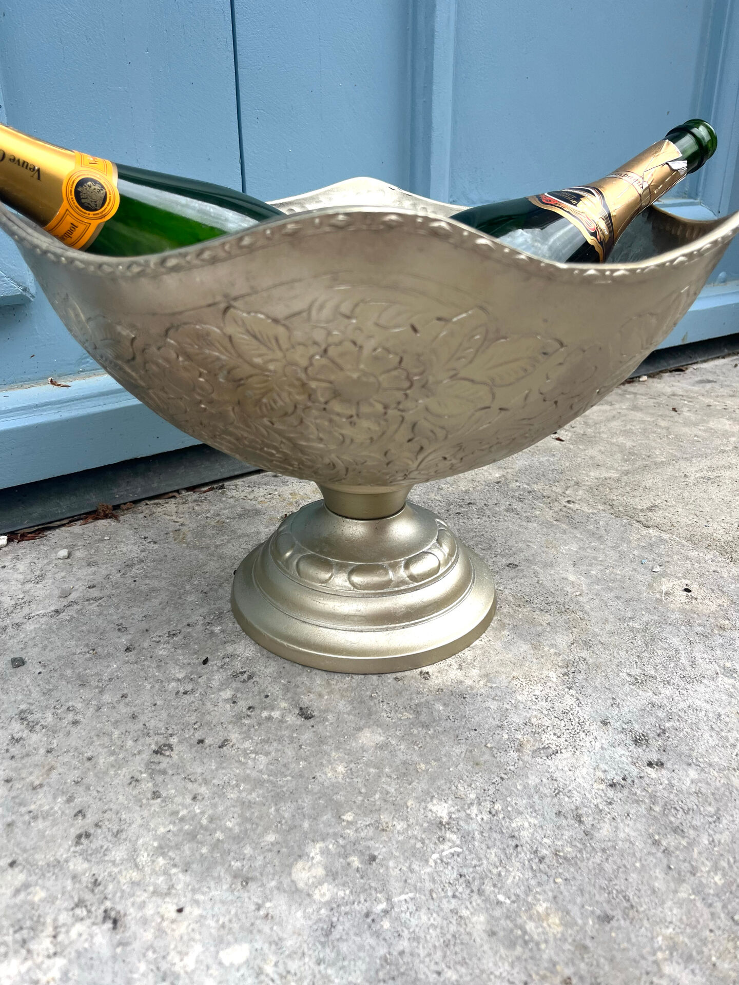 French Floral Champagne Cooler Vasque on Pedestal Stand