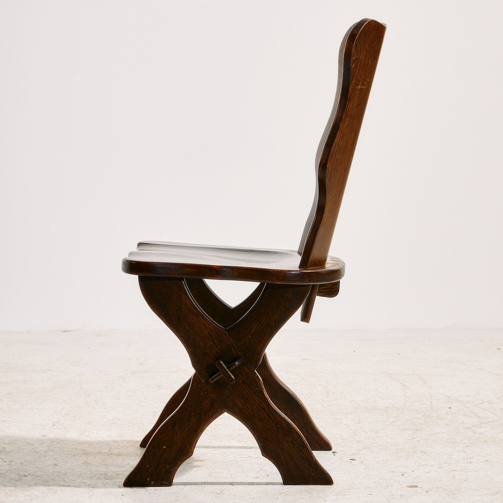 Brutalist oak dining set, set of 7.