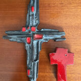 Vintage pair of glazed terracotta crosses