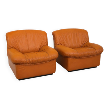 1970’s Vintage cognac leather lounge chairs ‘Giusy’ from Neoflex, Italy