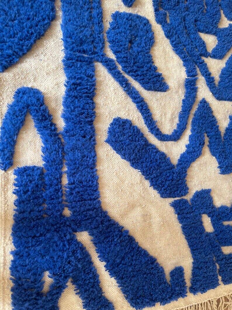 Traditional blue Beni Ourain artisan rug 140 x 260 cm