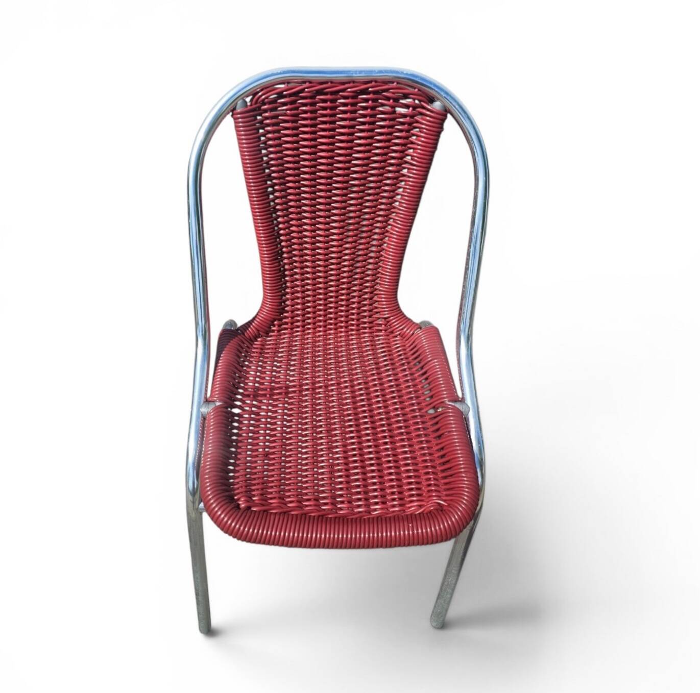 6 x red aluminium indoor/outdoor chair with synthetic weave (wicker/rattan look) 1980s