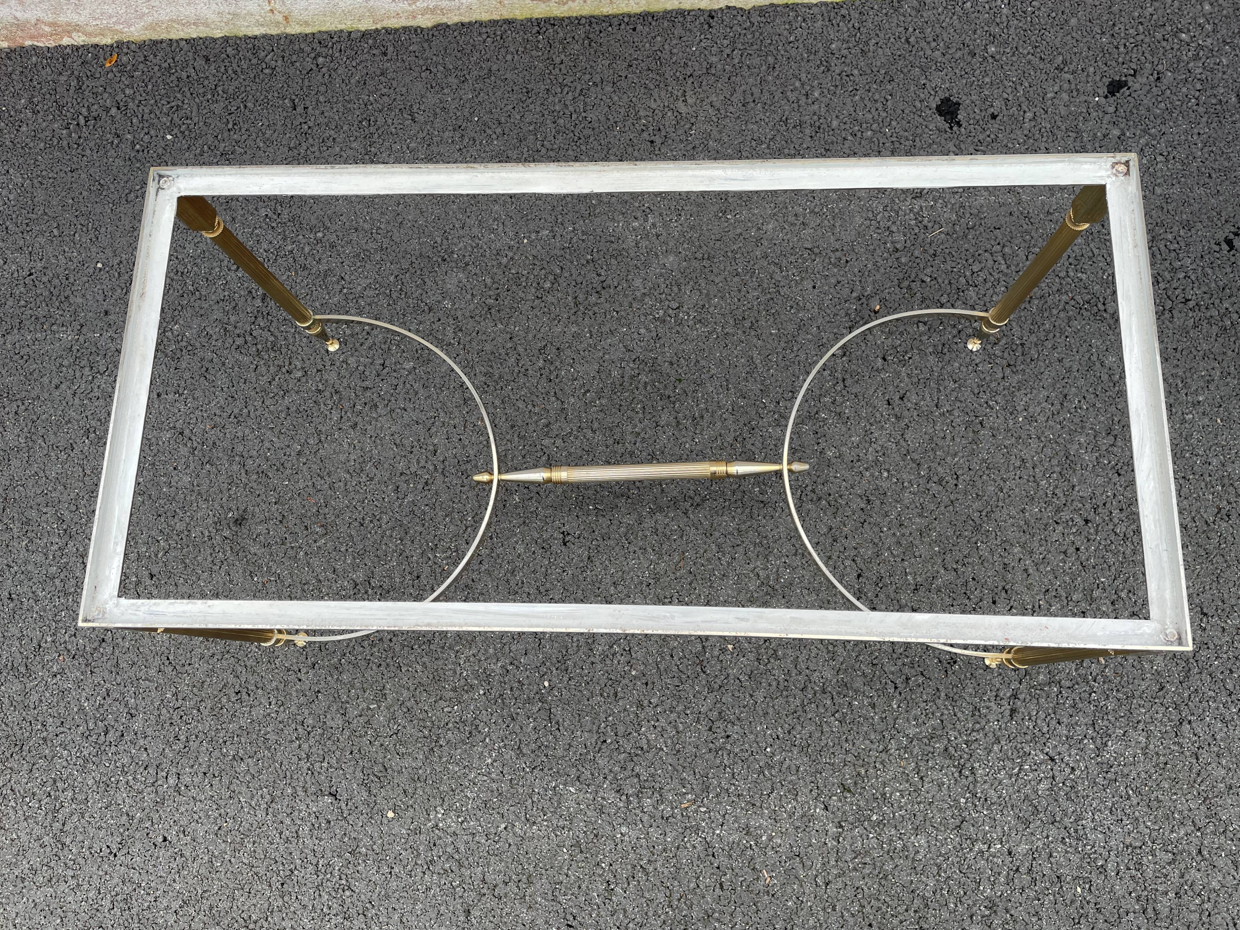 Coffee table in gilded brass and veined green marble