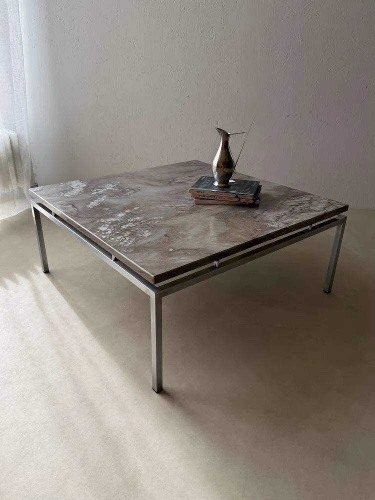 Mid-century coffee table natural stone chrome 1960s Netherlands