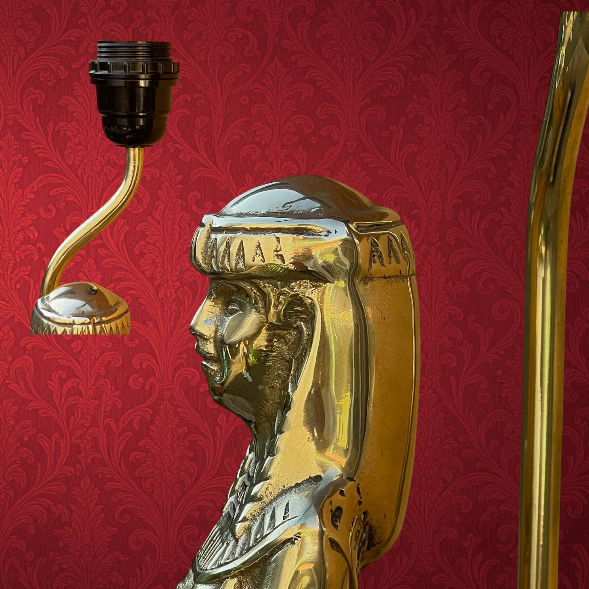 Massive table lamp of Egyptian woman in gilded metal – 1970s-1980s