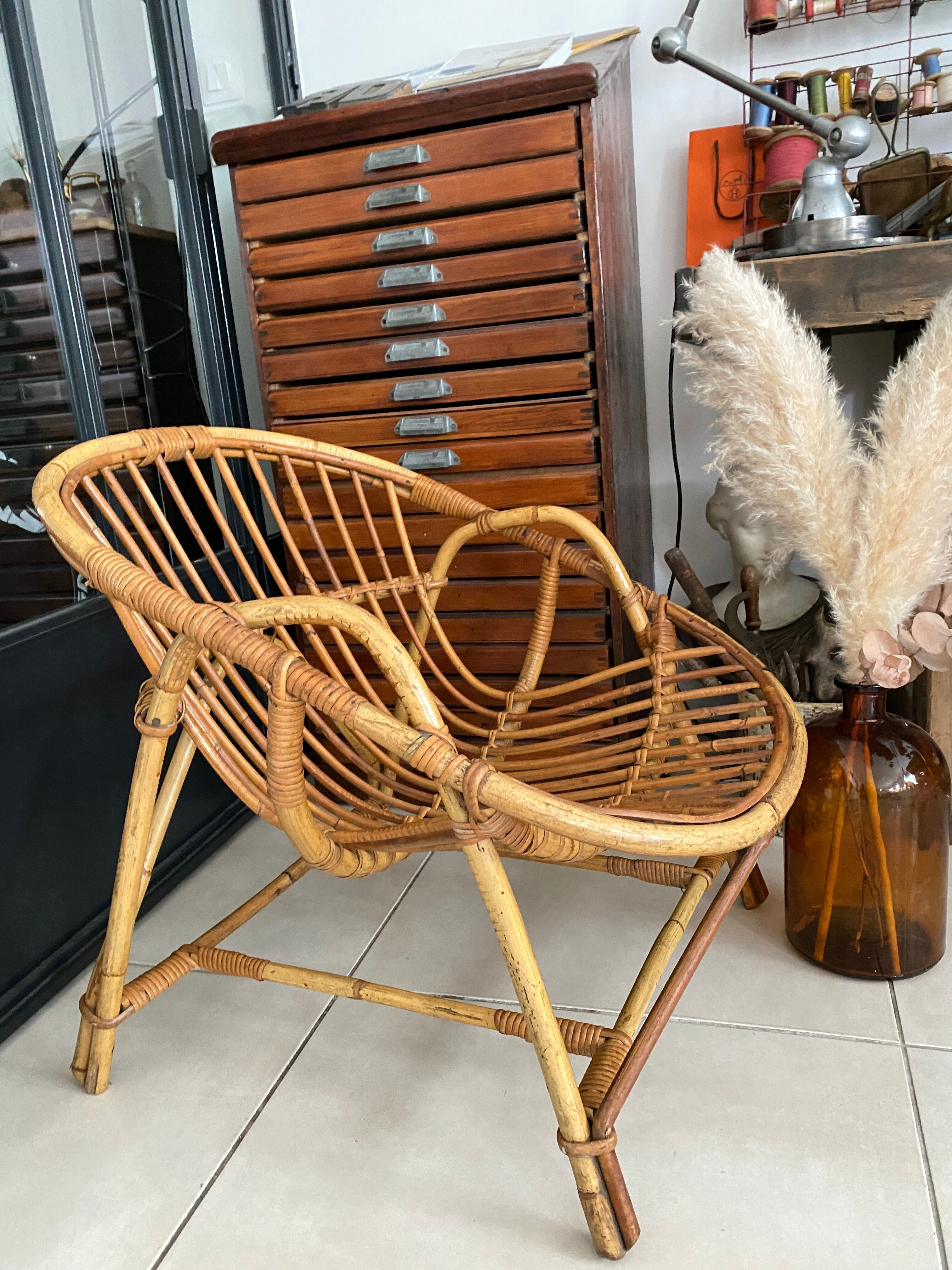 Vintage adult rattan armchair basket