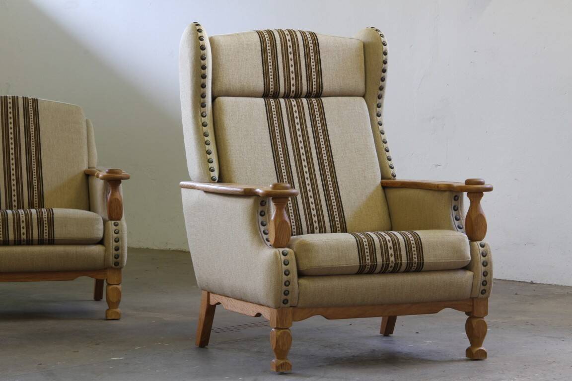 Vintage 1960s set of low & high back lounge chair oak, style of Henning Kjærnulf