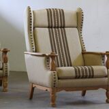 Vintage 1960s set of low & high back lounge chair oak, style of Henning Kjærnulf