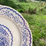 8 flat plates Digoin Sarreguemines blue and white vintage with countryside village décor