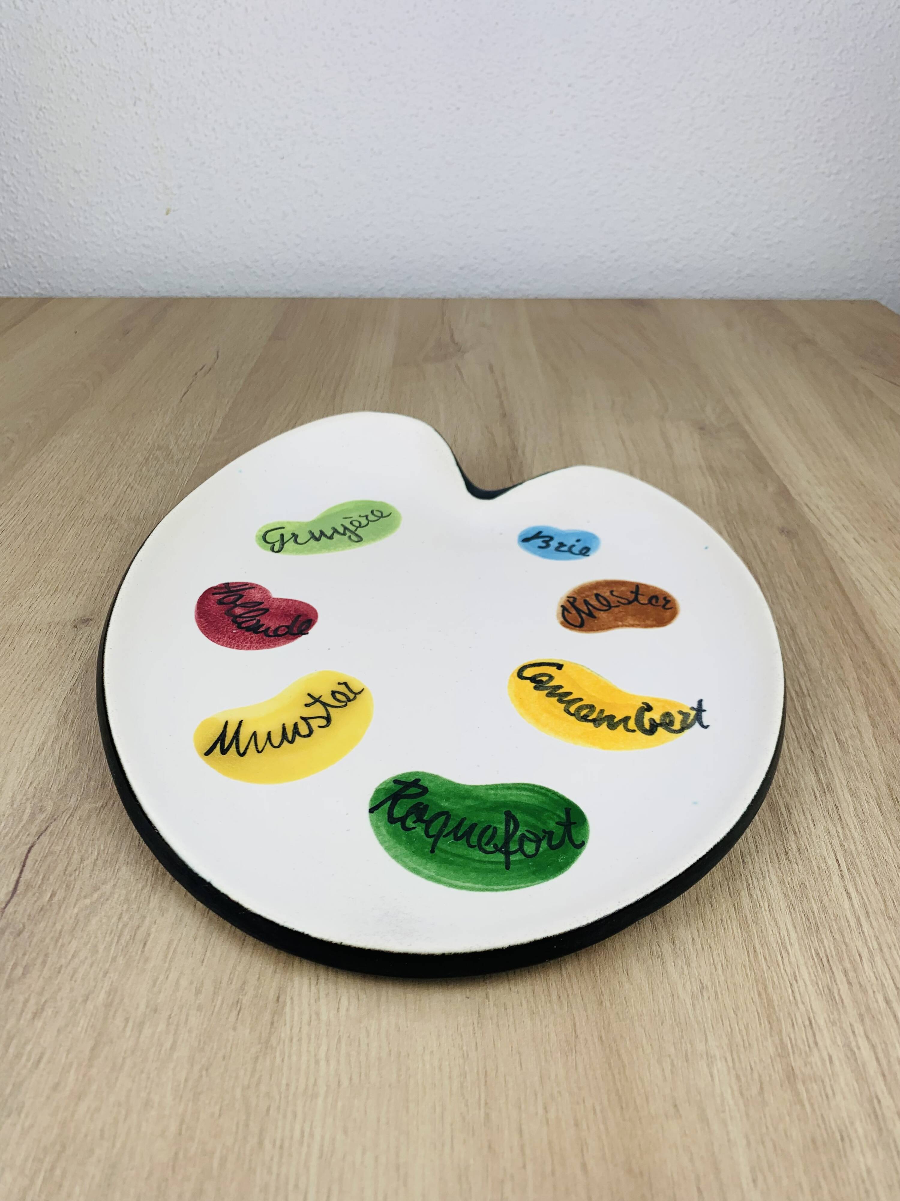 Ceramic cheese platter by Elchinger, 1950s, palette.