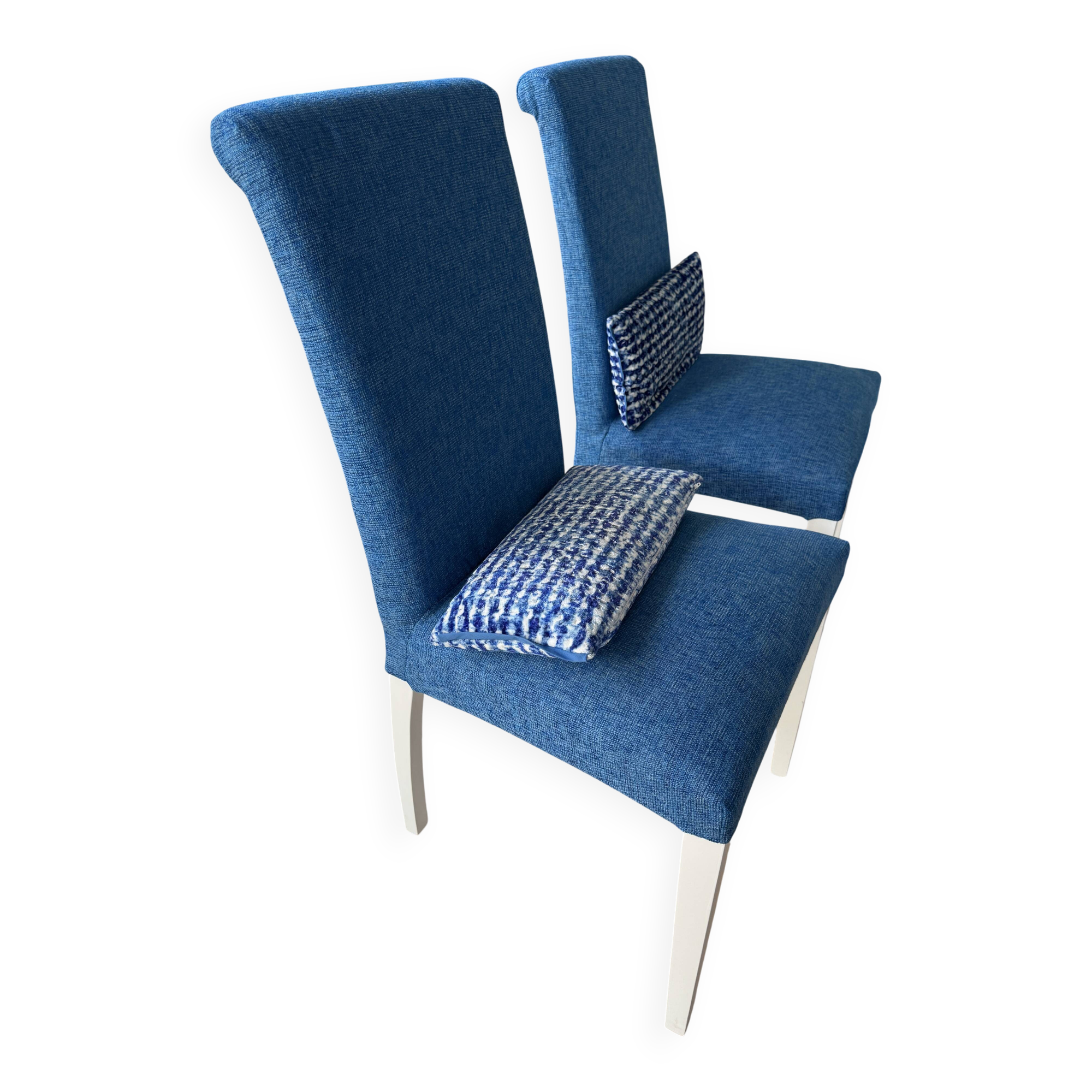 Set of 4 Calligaris chairs with Designers Guild covers.