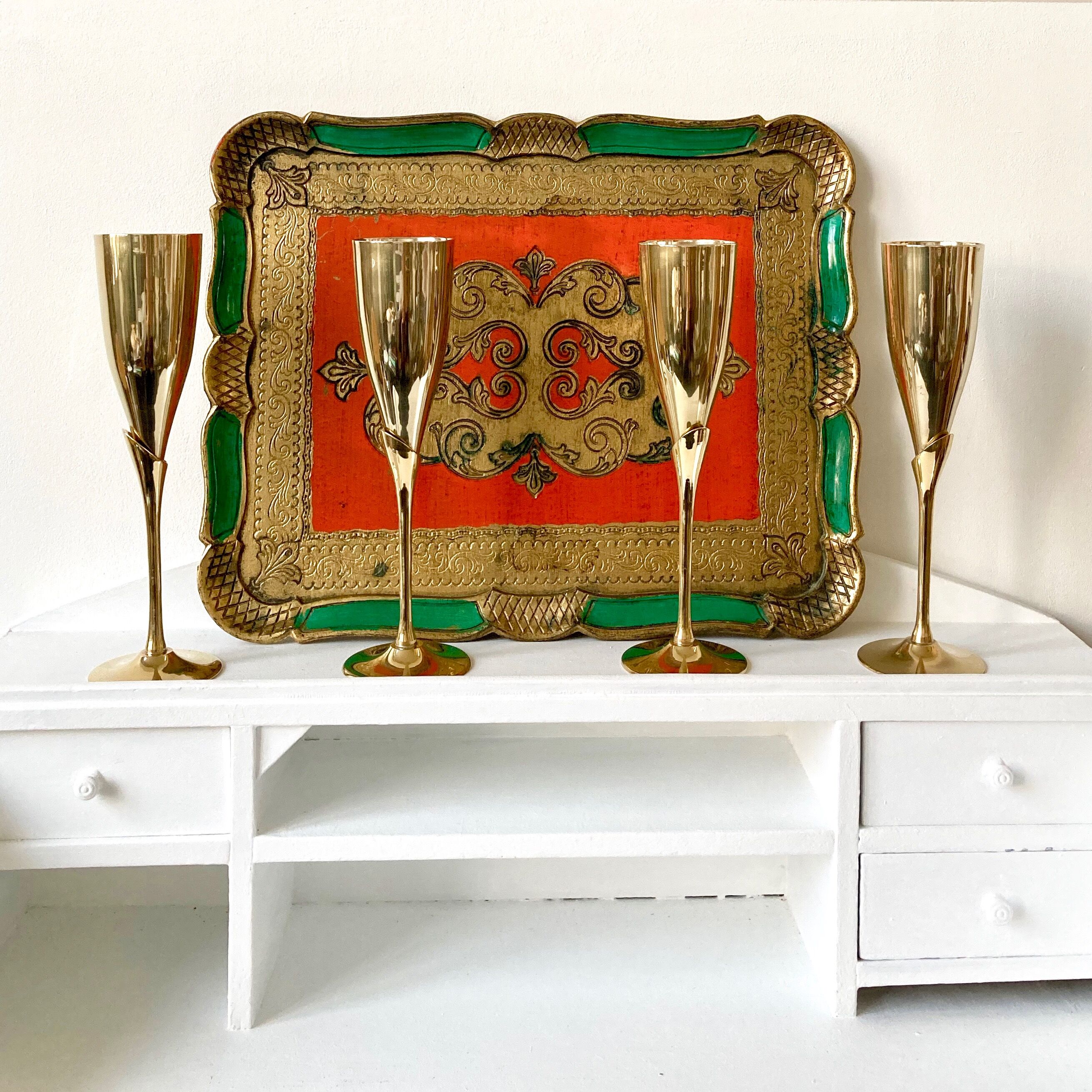 4 brass champagne flutes