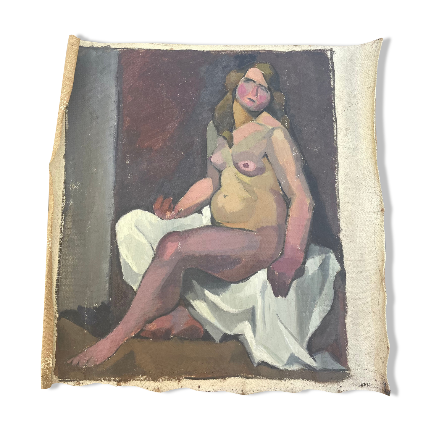 Tableau peinture ancienne nu féminin cubiste XXe