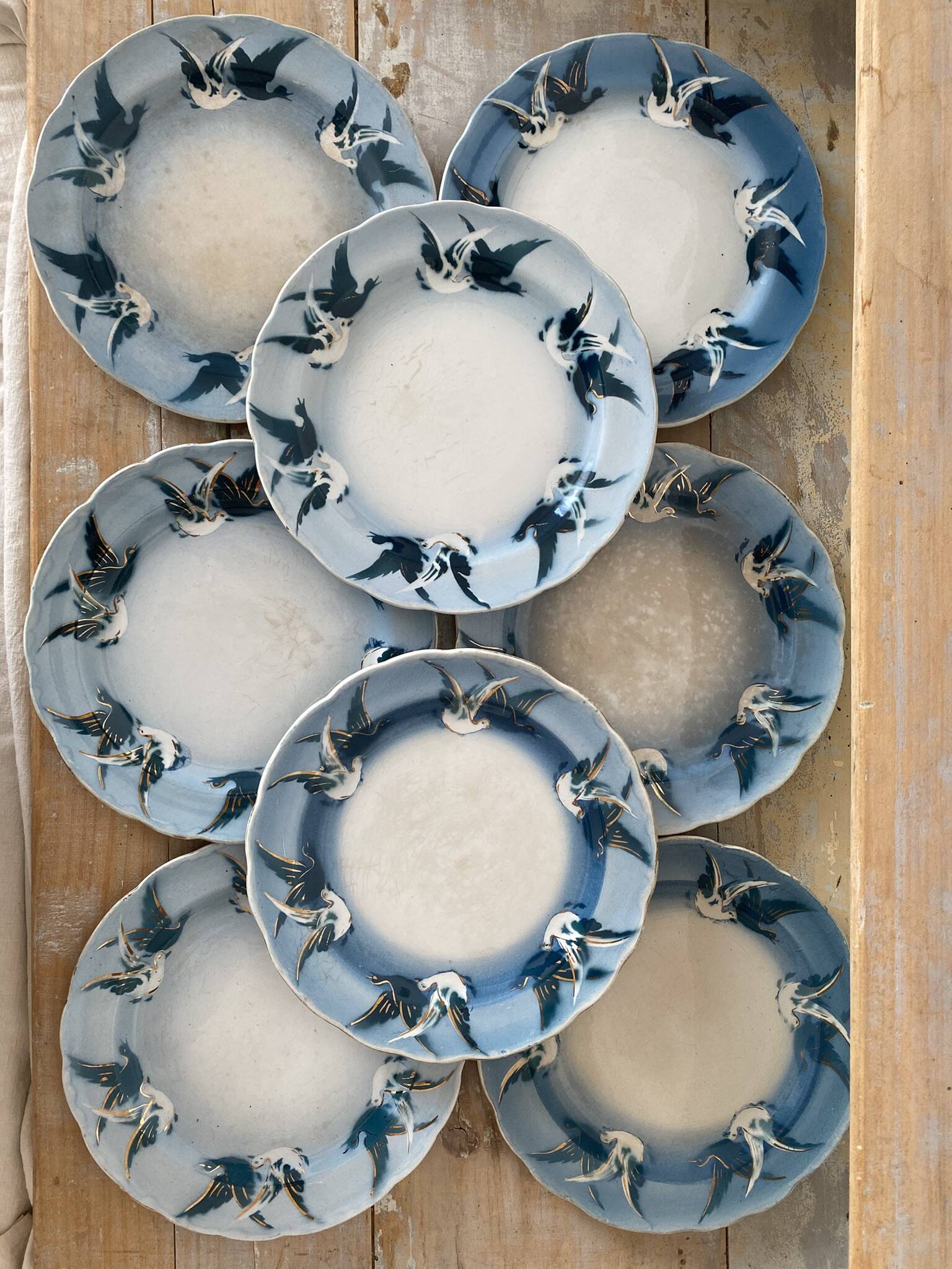 Rare dessert plates Terre de Fer Choisy le Roi, birds.
