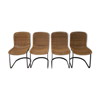 Lot de 4 chaises italiennes en osier édition cidue vers 1980